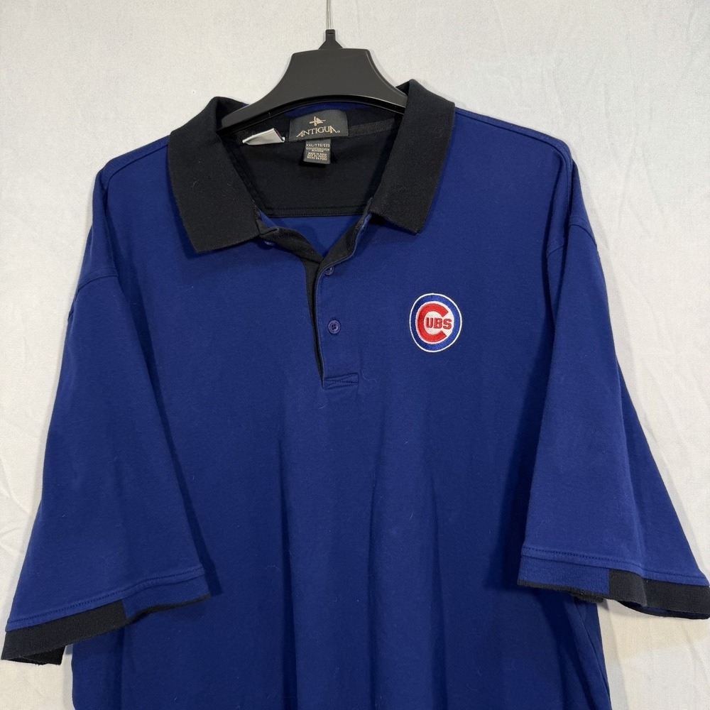 Chicago Cubs Men's Heavy Cotton Golf Polo Blue W/black Trims Cubs Patch 2XL MLB